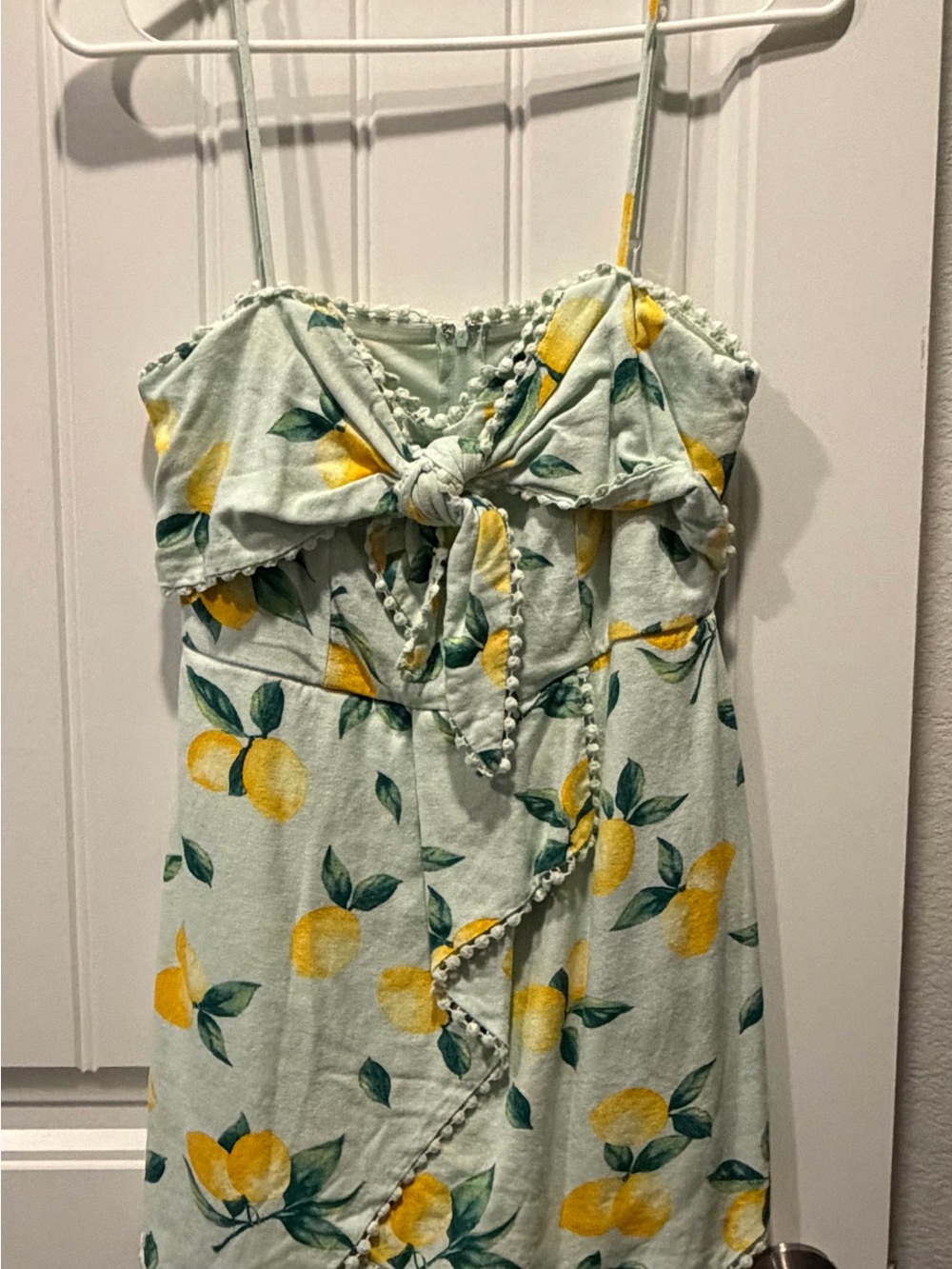 Francesca's Collections Mint Green Lemon-Print Tie Front Romper